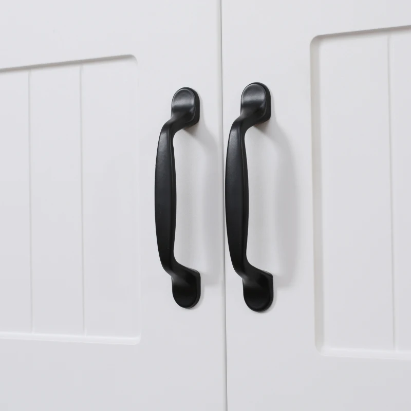 HOMCOM Küchenschrank Küchenbüffet Schrank, Landhausstil, 2 Schränke, 2 Regale, 70 cm x 40 cm x 170 cm Weiß + Schwarz(m-8)