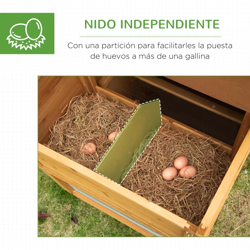 PawHut Gallinero de Madera Exterior Jaula para 2-4 Gallinas con Corral de Alambre Techos Asfálticos Nido Bandeja Extraíble y Rampa 200x80x105 cm Marrón
