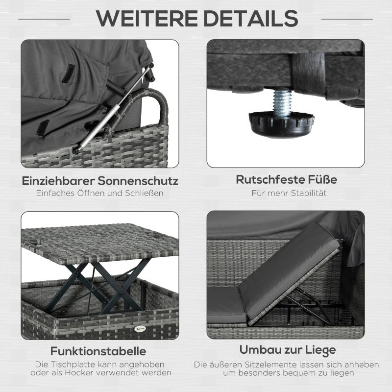Outsunny Poly Rattan Lounge Set Loungegruppe mit Sonnendach Faltdach Sitzgruppe Sonneninsel  inkl. Kissen und Beistelltisch Gartenmöbel Outdoor Grau