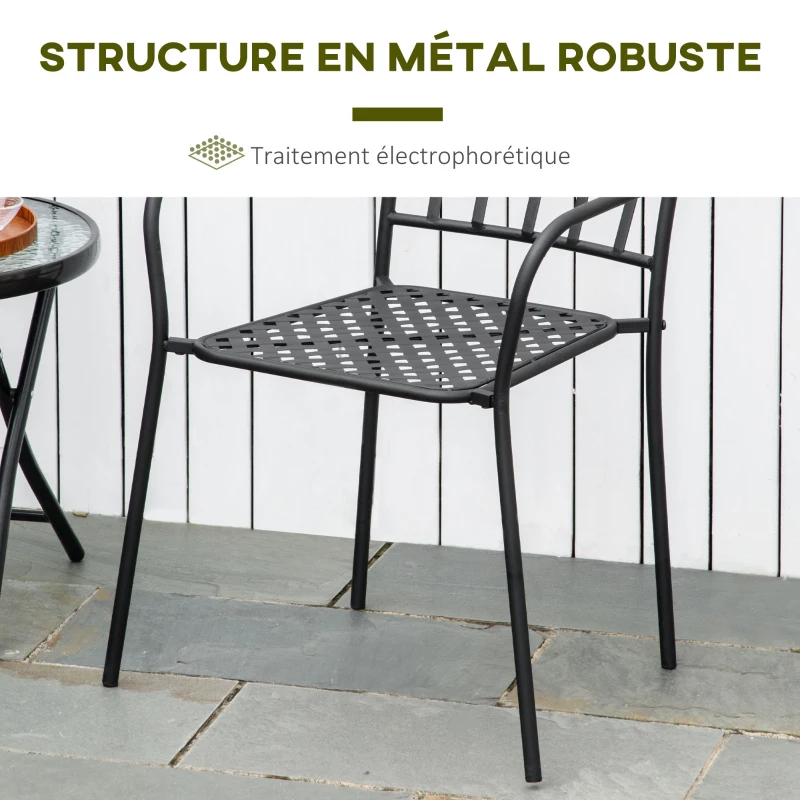 Outsunny Lot de 2 chaises de jardin en métal époxy façon fer forgé avec mosaïque - accoudoirs
