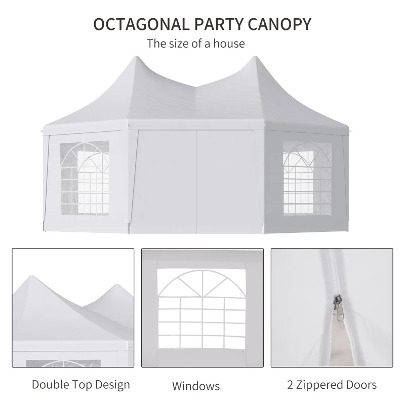 Outsunny 8 Sides Octagonal Garden Gazebo Marquee Party Tent Wedding Canopy Outdoor Heavy Duty Metal Frame (6.8m x 5m) - White