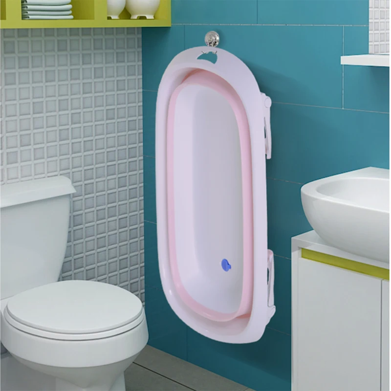 HOMCOM Faltbare Baby Badewanne Ergonomische Babywanne rutschfest klappbar Kunststoff Rosa 80 x 48 x 21 cm