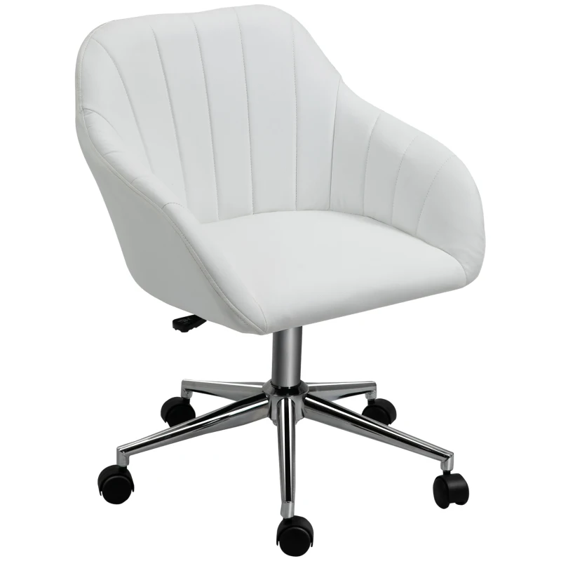 Vinsetto Silla de Oficina Ergonómica Silla de Escritorio Giratoria con Altura Ajustable Respaldo y Reposabrazos de Piel Sintética Carga 120 kg 60x59x79-89 cm Blanco