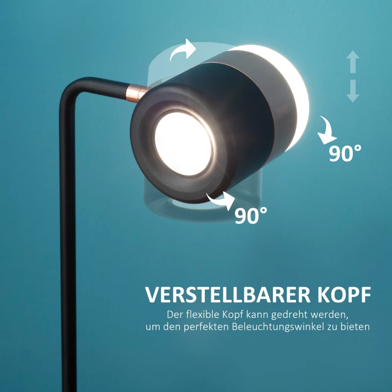 HOMCOM Tischlampe Nachttischlampe Tischleuchte LED 90° verstellbar Industrial Stil Metall Schwarz+Gold 27 x 24 x 51 cm