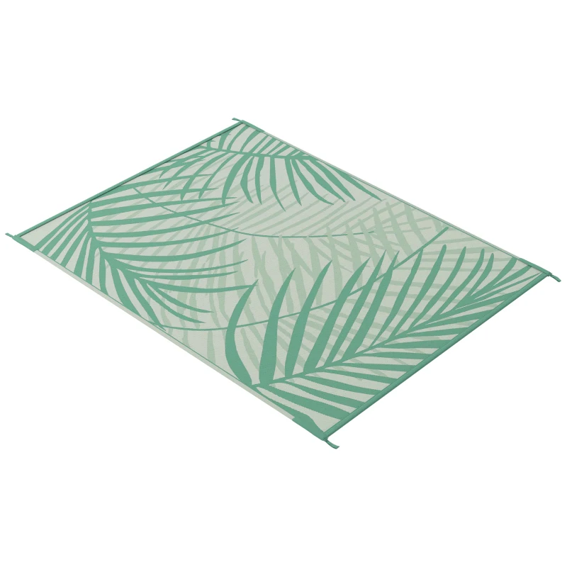 Outsunny Alfombra de Exterior Reversible 365x274 cm con Patrón de Hojas de Pino y Bolsa de Transporte Impermeable Verde y Crema