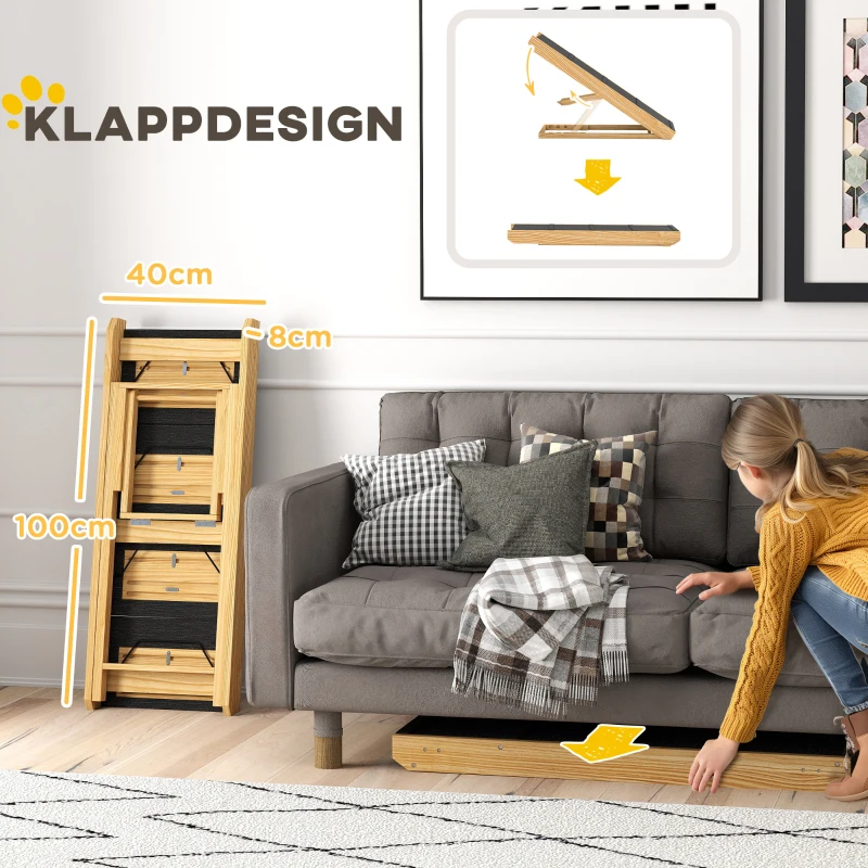 PawHut Hundetreppe, Hunderampe, höhenverstellbar, rutschfest, faltbar, 83x40x62,5 cm, Holz/Weiß