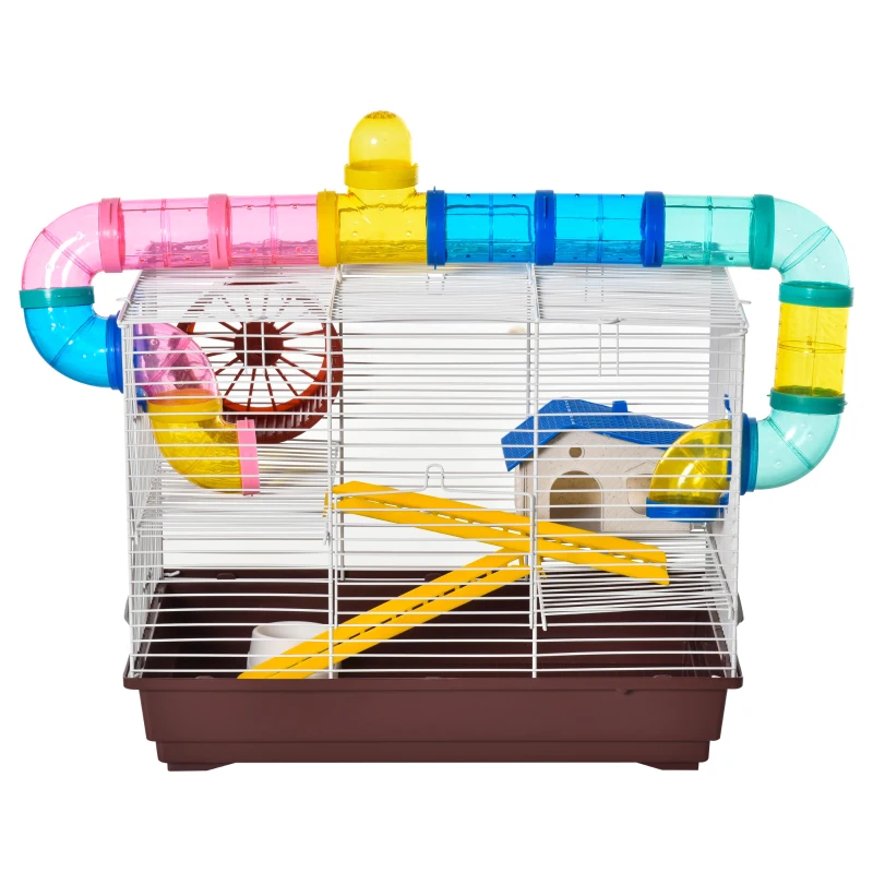 PawHut Jaula para Hamster Casa para Ratoncillos Roedores Animal Pequeño con Escalera, Pista, Molino de Viento Accesorios Incluidos 62x29x52cm