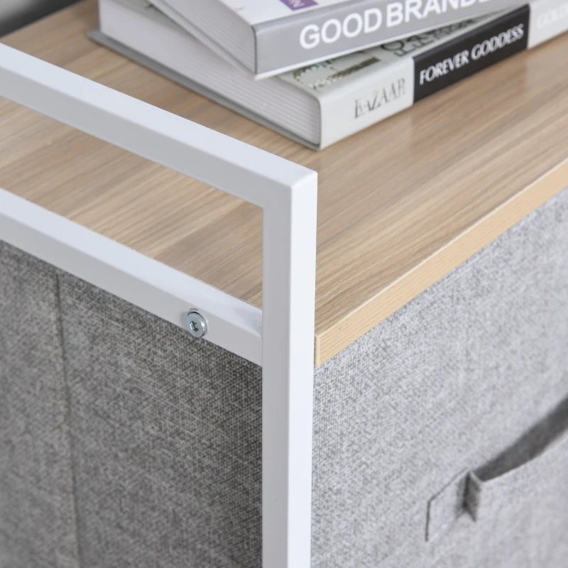 HOMCOM Schubladenschrank, Aufbewahrungsschrank, Stoffkommode mit 5 Stoffschubladen, Stoff+ Holz +Metallrahmen, Grau, 83 x 29 x 77 cm