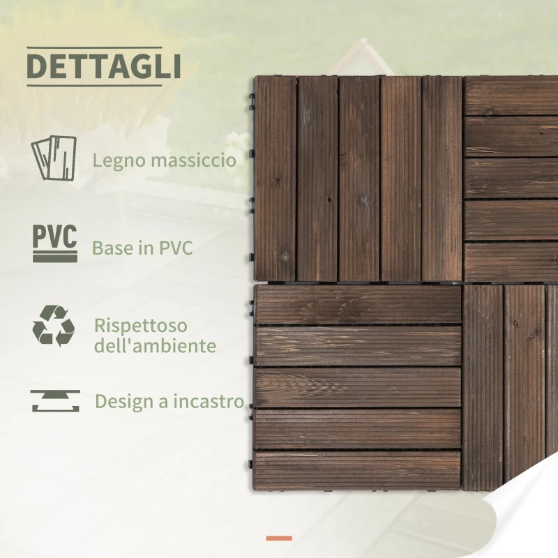 Outsunny Piastrelle per Esterni Pavimento in Legno, Set 27 Pezzi Montaggio a Incastro, 30x30x2.5 cm