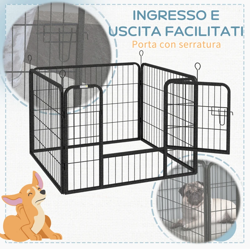 PawHut Recinto per Cani Pieghevole in Metallo, per Interno ed Esterno con Porta e Picchetti, 82x82x60cm Grigio