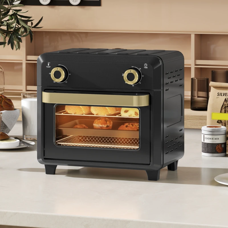 HOMCOM 10L Air Fryer Oven, Mini Oven, Oil Free Cooking, Grill, Roast, Bake, with Adjustable Temperature, Timer, Dishwasher Safe, 1000W, Black