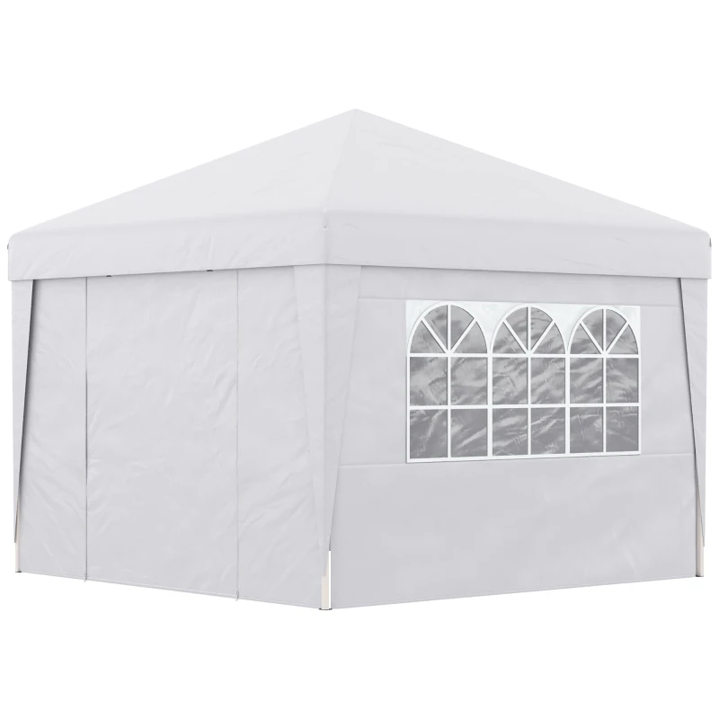 Outsunny Gazebo Pieghevole 3x3 m con Altezza Regolabile, con Design Pop Up e Finestre, Bianco