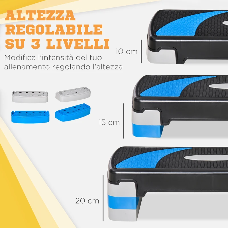 HOMCOM Stepper Fitness per Aerobica Regolabile su 3 Altezze da 10-15-20 cm, Blu e Nero