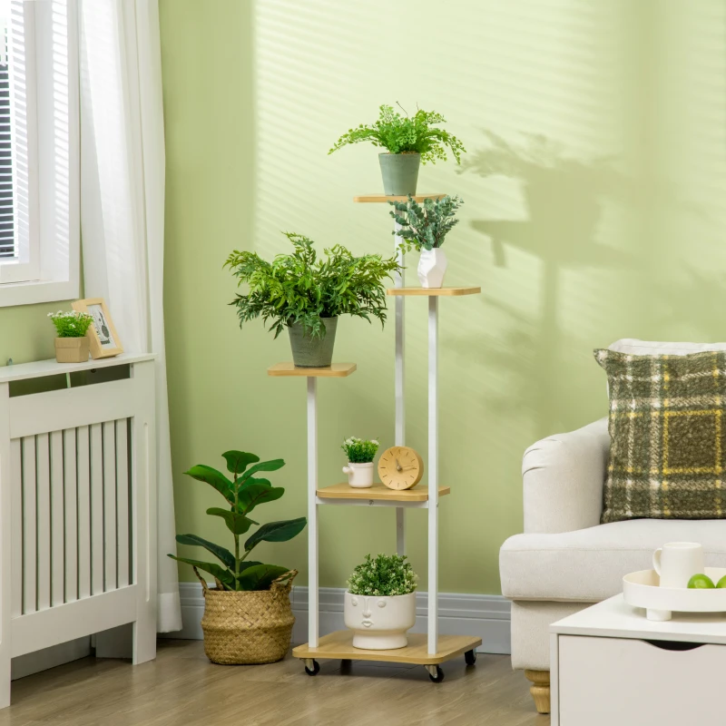 Outsunny Blumenständer, Pflanzenständer, 5 Ebenen, für Innen- und Außenbereiche, Stahl, weiß, 35 x 26 x 120cm