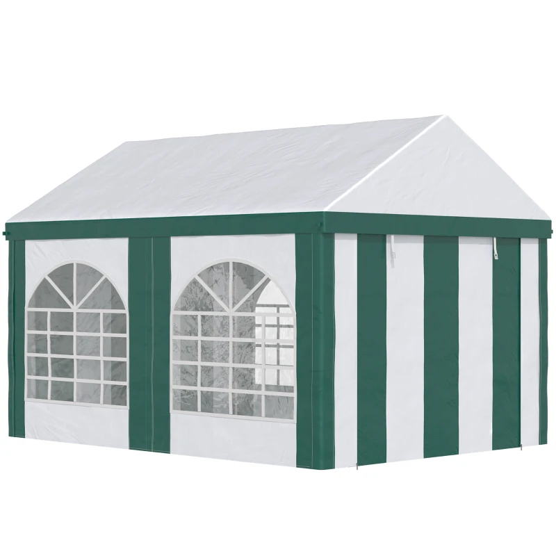 Outsunny Tendone da Giardino 4x3m per 12 Persone con Doppio Ingresso, Bianco e Verde