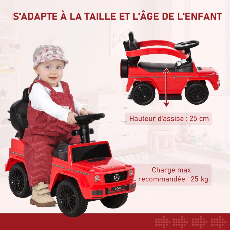 HOMCOM Porteur Enfants Voiture Enfant Multi-équipée 12-36 Mois klaxon Marche-Pieds, Garde-Corps et ombrelle Rouge