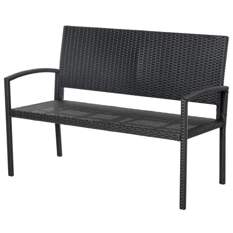 Outsunny Panchina da Giardino ed Esterno in Rattan, Panca in Rattan Nero 2 Posti, 122x60x85cm