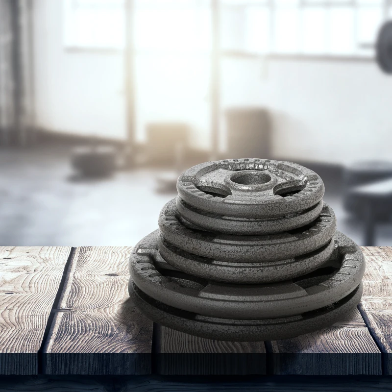 HOMCOM Juego de 6 Discos de Pesas de Acero Total de 35 kg 2x10 kg 2x5 kg 2x2,5 kg Discos Olímpicos con Orificio Central de Ø54 mm para Entrenamiento en Casa Gimnasio Plata