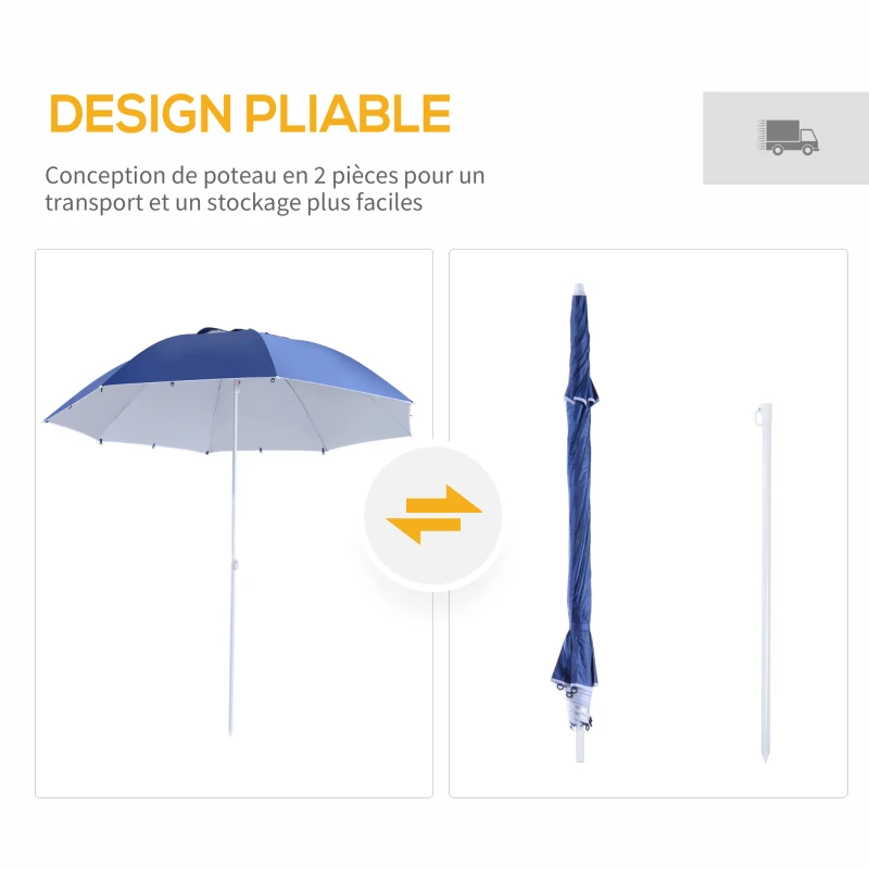 Outsunny Parasol de plage parasol abri solaire contemporain protection UPF 50+ sac transport fourni bleu marine
