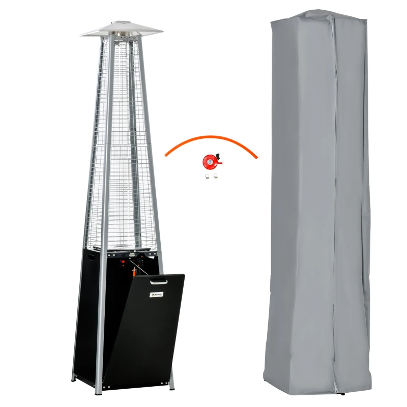 Outsunny 11.2KW Outdoor Patio Gas Heater Freestanding Pyramid Propane Heater Garden Tower Heater with Wheels, Dust Cover, Regulator and Hose, Black, 50 x 50 x 225cm