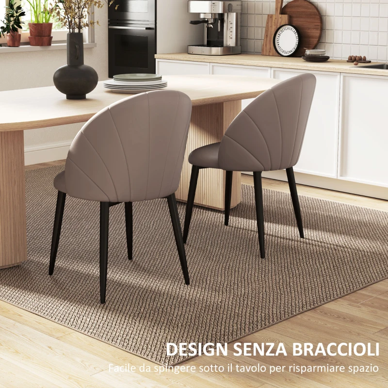 HOMCOM Set 2 Sedie da Pranzo in Pelle PU con Gambe in Metallo e Schienale a Conchiglia, Marrone