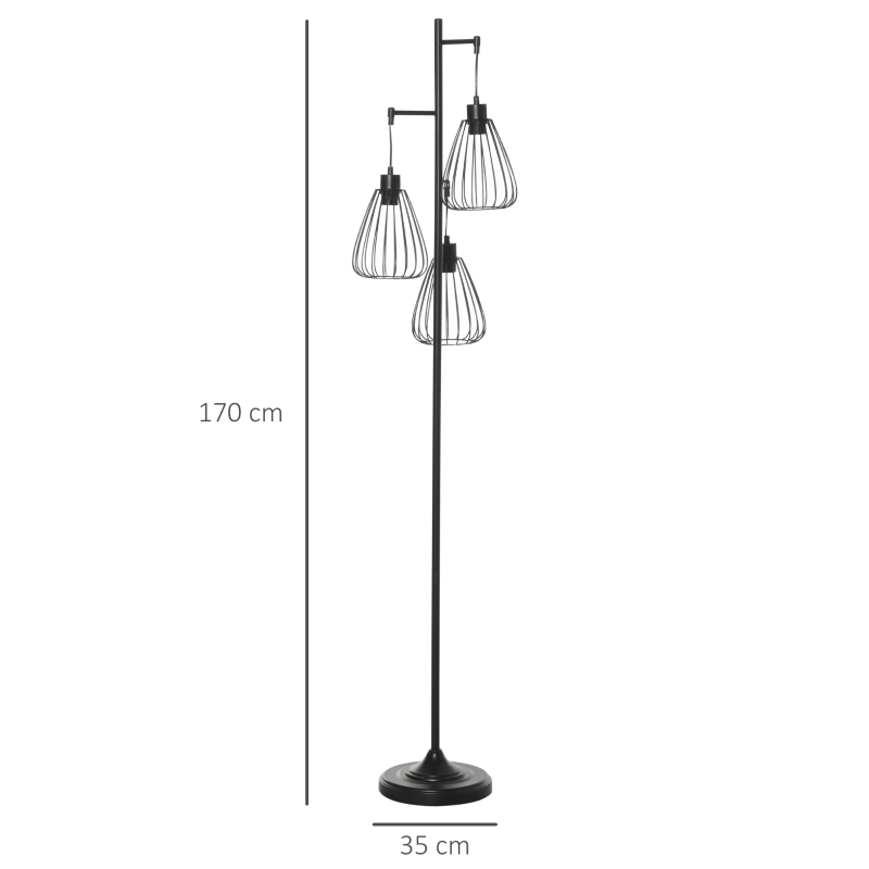 HOMCOM Lampada da Terra Vintage Industriale in Metallo Nero, Lampada a Piantana da Terra Moderna Ф35 x 170cm