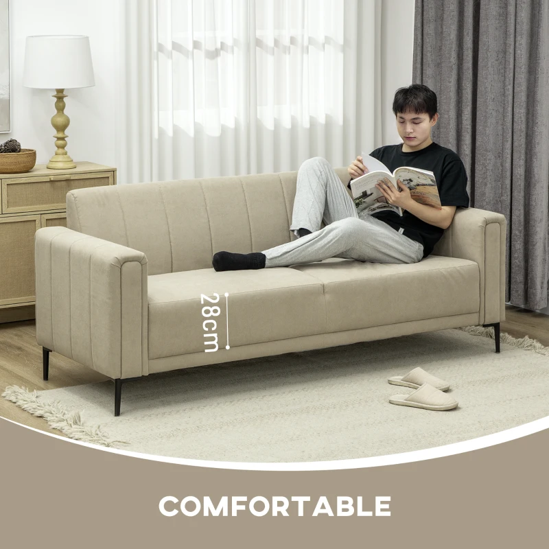 HOMCOM 3 Seater Sofa, Modern Fabric Sofa Couch, Channel Tufted Upholstered Sofa Settee for Living Room, Guest Room, Bedroom, Home Office, Khaki