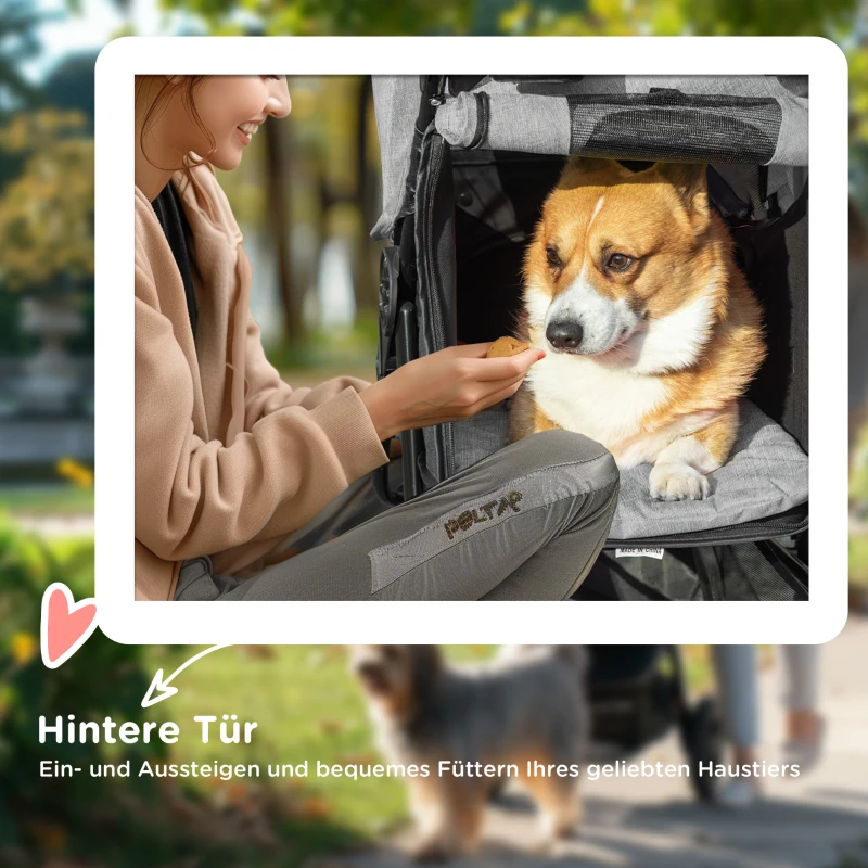 PawHut Hundewagen Hundebuggy Katzenbuggy Pet Stroller mit 3 Rädern klappbar Hunde Katze Oxford Grau+Schwarz 109,5 x 57,5 x 106,5 cm