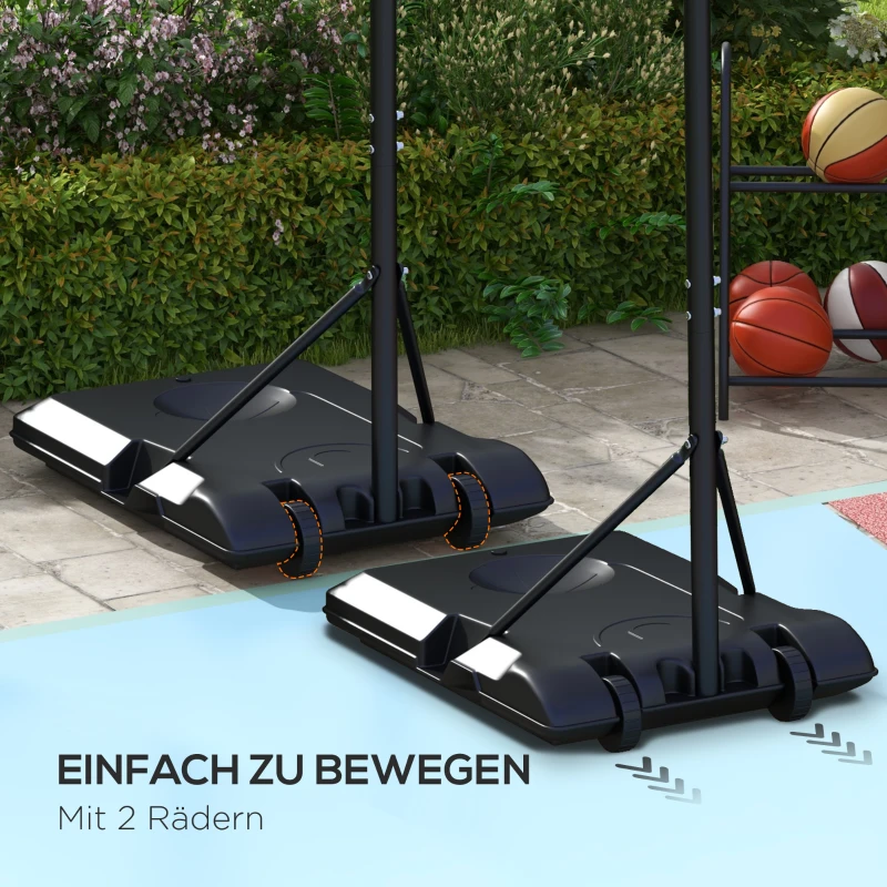 SPORTNOW Höhenverstellbarer Basketballkorb, freistehend, mit Netz und Rädern, große Basis, 179-209 cm, Kunststoff, Stahl