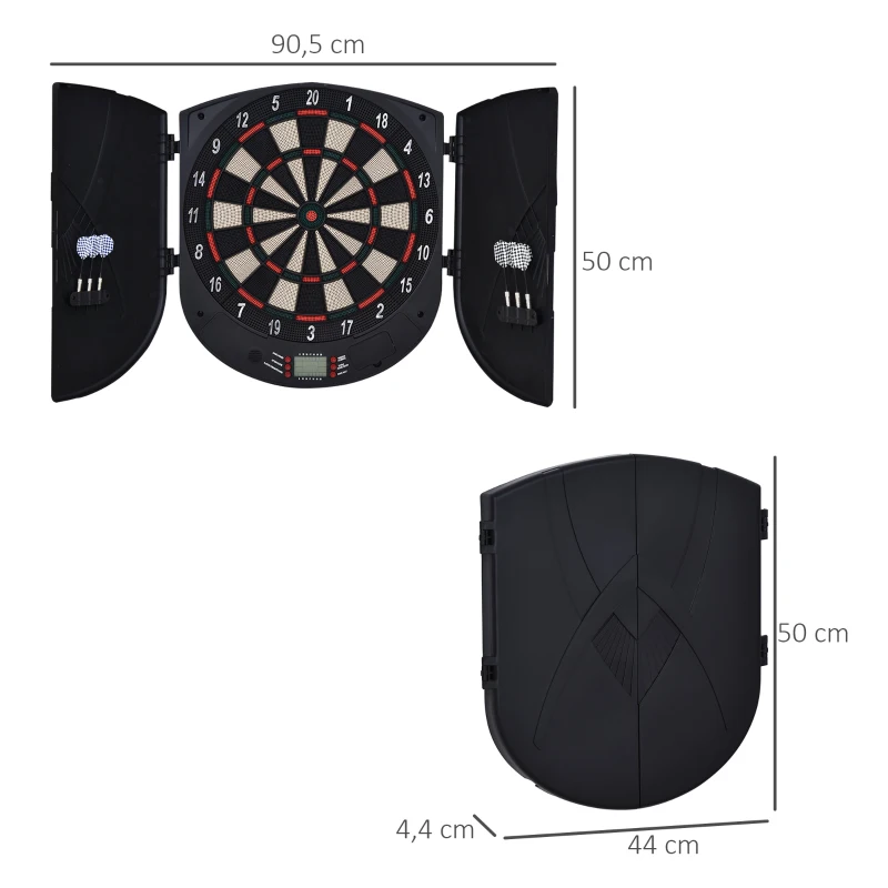 HOMCOM Elektronische Dartscheibe Dartboard mit Sprachansagen Englische Stimme LED-Anzeigen 6 Darts 26 Spiele 185 Varianten Dartautomat mit Tür Dartscheibe Set für bis zu 8 Spieler