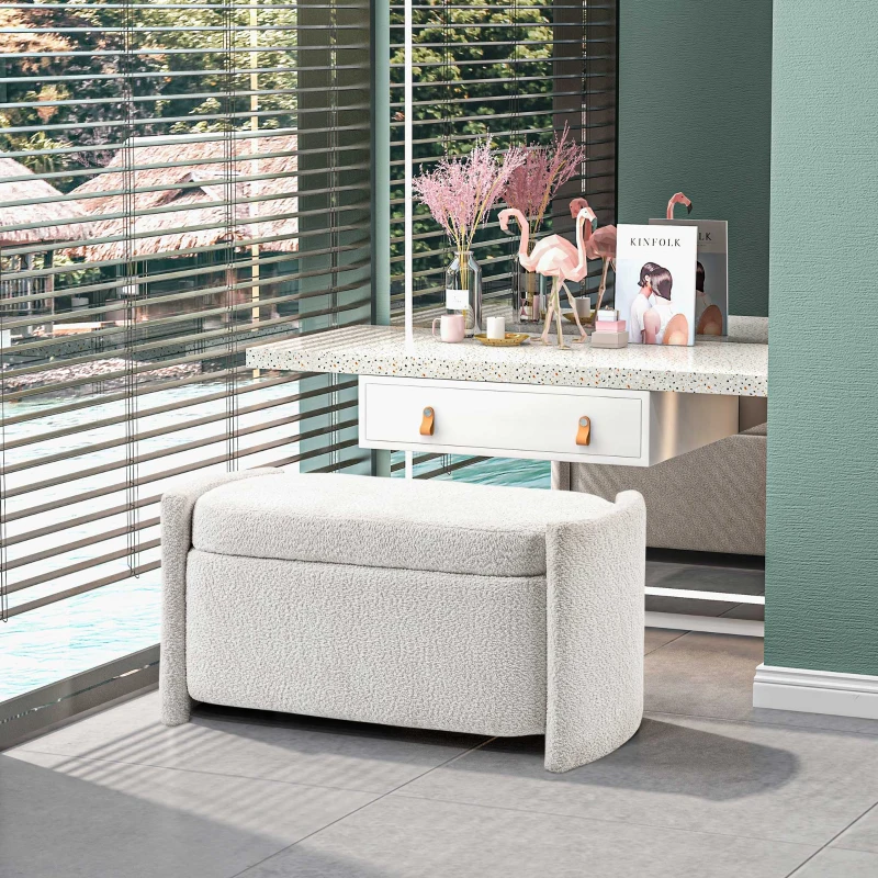 HOMCOM Sitzbank mit Stauraum Flurbank Schuhbank, gepolstert,  105 cm x 44 cm x 45,5 cm. Creme/Beige