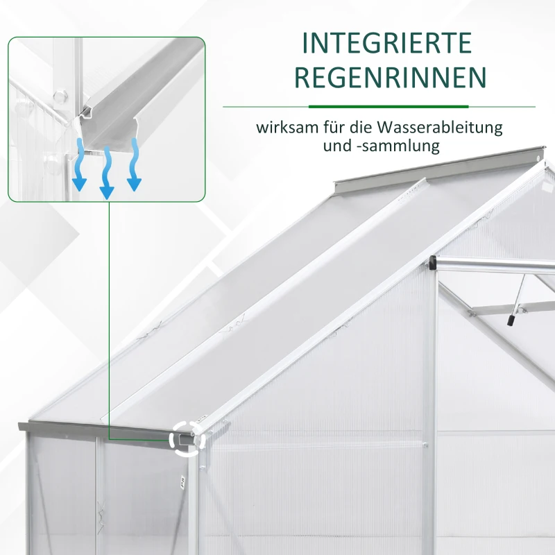 Outsunny Aluminium Gewächshaus Gartenhaus mit Fenster Tür 193 x 130 x 205 cm 2,5㎡ Pflanzenhaus inkl. Fundament Treibhaus Tomatenhaus UV-, Witterungsbeständig