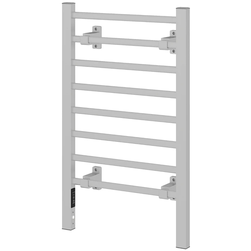HOMCOM Toallero Eléctrico de Pared o Suelo con Función de Temporizador y 8 Barras 53x35x90 cm Plata