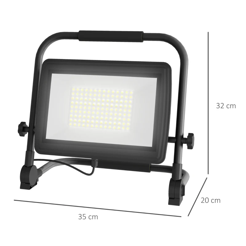 HOMCOM Faretto LED da Lavoro da 6500K con Testa Girevole e Supporto Regolabile, in Alluminio e Metallo, 35x20x32 cm, Nero