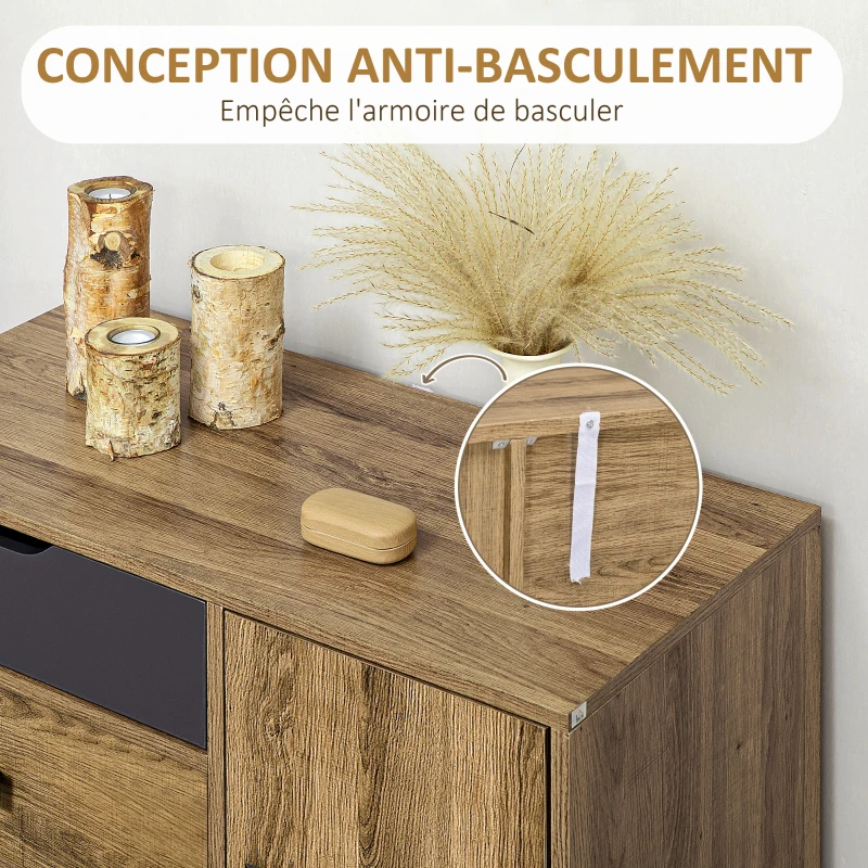 HOMCOM Meuble de rangement commode buffet 4 tiroirs 1 placard - pieds épingles à cheveux style bohème 79 x 39 x 86 cm marron