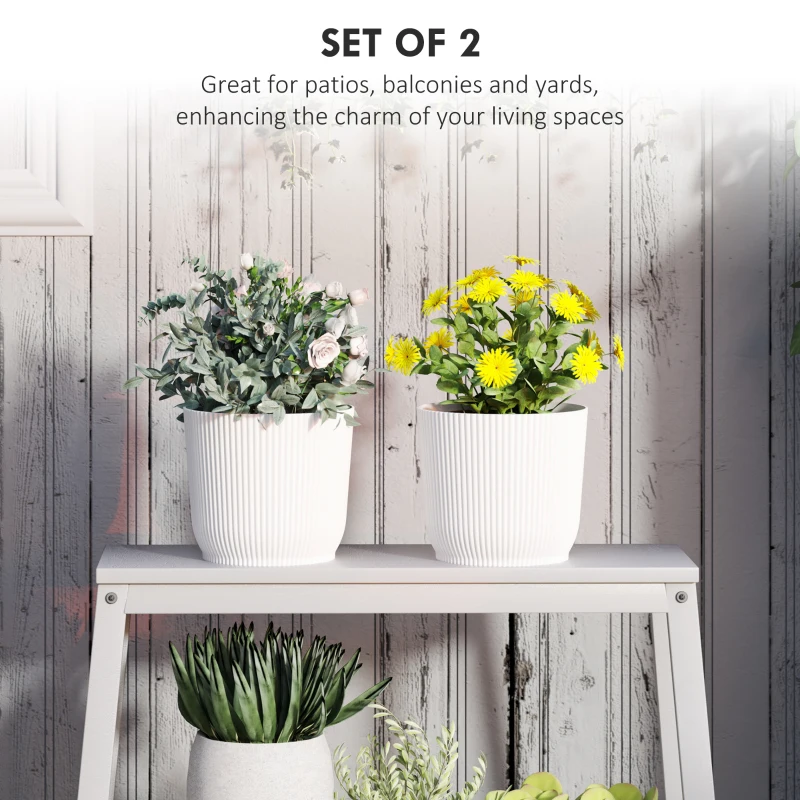Outsunny Set of Two Ф22cm Planters - White