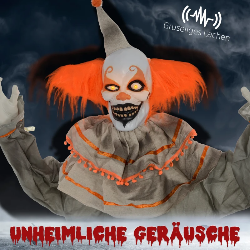 HOMCOM Halloweendekoration Clown, biegsame Arme, aktiviert durch Berührung/Geräusche, leuchtende Augen(m-4)