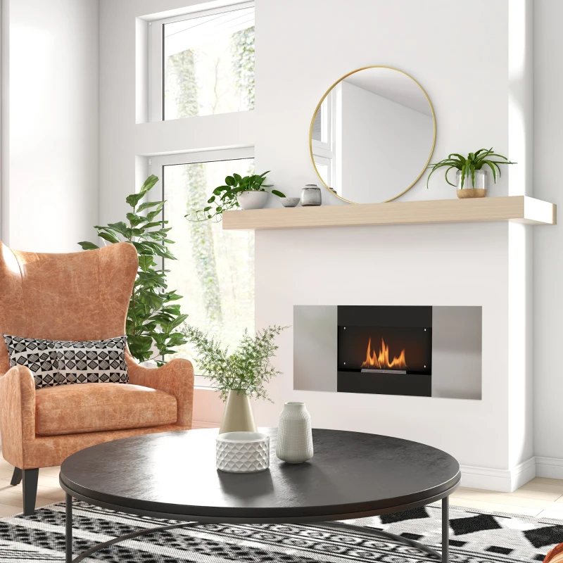 HOMCOM Camino a Bioetanolo 0.9L da Parete in Acciaio Inox, 100x15x54 cm, Nero e Argento