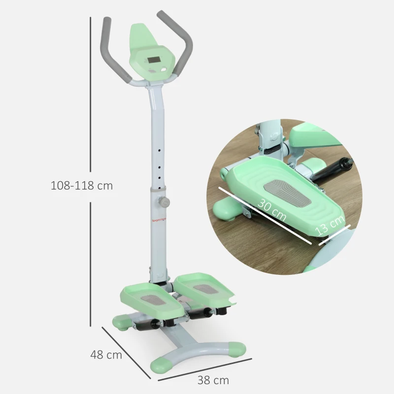 SPORTNOW Stepper con Manubrio e Gradino Regolabile e Monitor LCD, in Acciaio e ABS, 48x38x108-118 cm, Verde