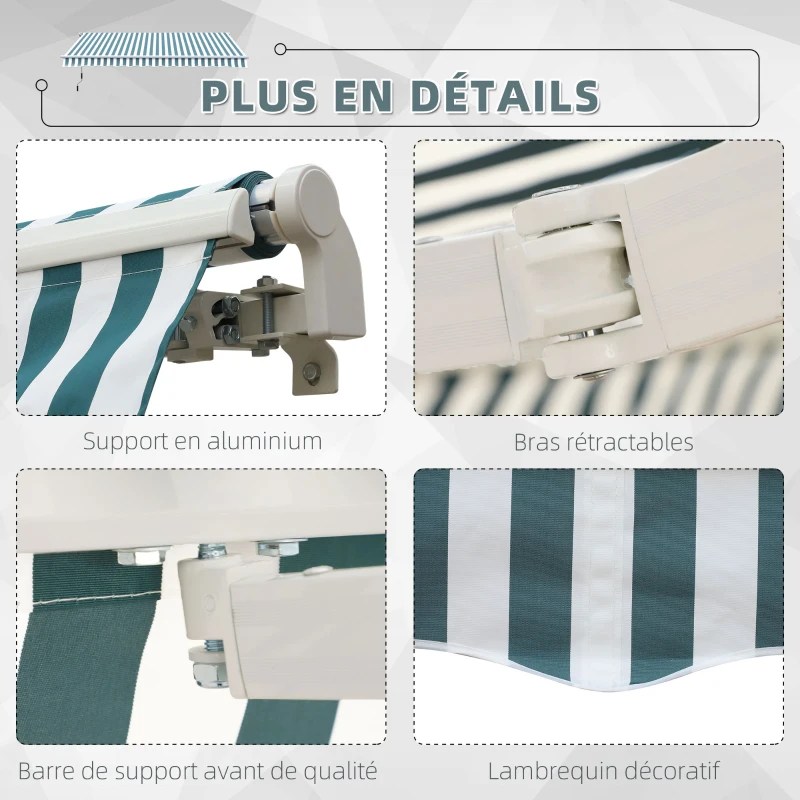 HOMCOM Store Banne Auvent Manuel de Jardin terrasse Store Angle Réglable Aluminium Retractable 4L x 3l m Vert et Blanc