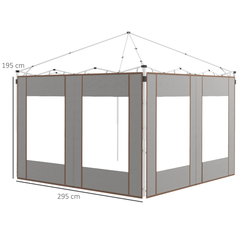 Outsunny Set 2 Pareti per Gazebo 3x6m e 3x3 m in Tessuto Oxford con Finestre e Cerniere, 295x195cm, Grigio