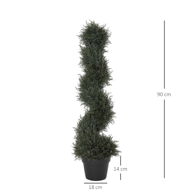 Outsunny Planta Artificial Decorativa de 90 cm con Maceta Árbol de Cedro con Poda Topiaria en Espiral de 650 Hojas Verde Oscuro