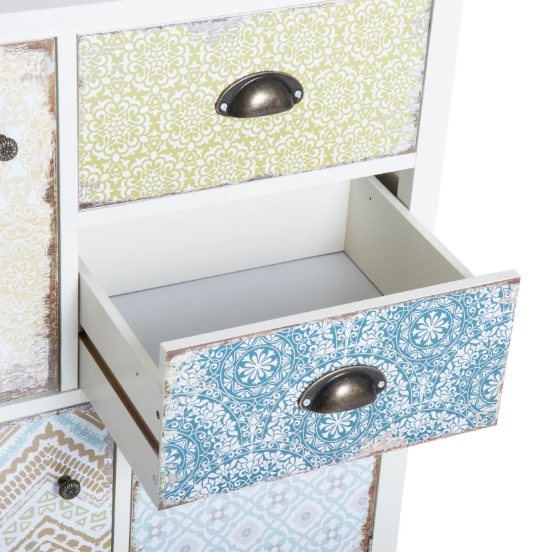 Commode style néo-rétro graphique 3 placards porte + 2 tiroirs blanc