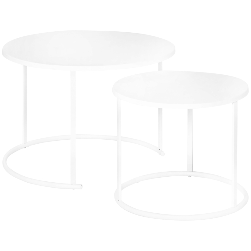 Outsunny Beistelltisch, 2er Set, Garten Couchtisch, Gartentisch, Kaffeetisch mit erhöhten Kanten, Wohnzimmer, Metall Weiß, Ø70 x 50 cm