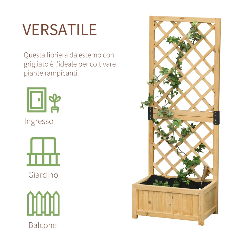 Outsunny Fioriera con Grigliato da Esterno o Giardino, Vaso per Piante Rampicanti in Legno 60x40x160cm