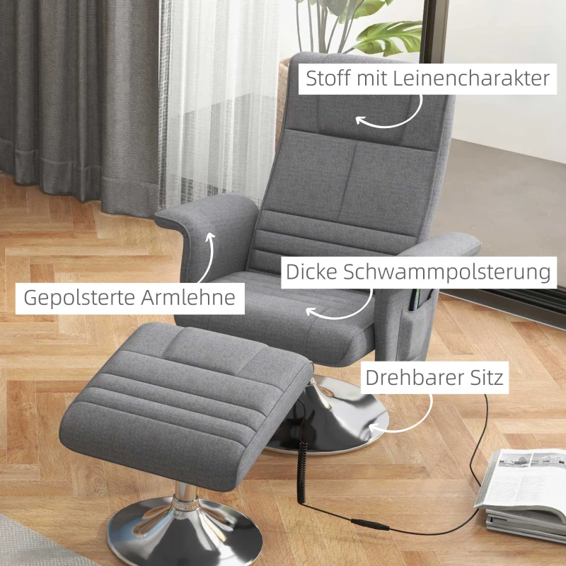 HOMCOM Massagesessel mit Hocker, neigbare Lehne, 78 x 95 x 88 cm, Dunkelgrau(m-7)