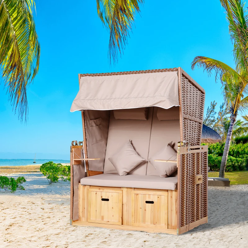 Outsunny Strandkorb für 2 Personen mit neigbarer Rücklehne Beige 118 x 79 x 160cm