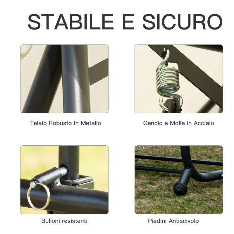 Outsunny Dondolo da Giardino 3 Posti convertibile in Letto con Tetto Reclinabile e Cuscini, 200x125x170 cm, Crema