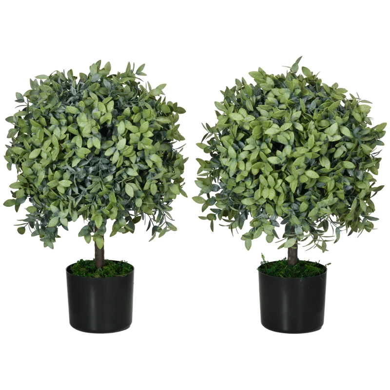 HOMCOM Juego de 2 Árboles de Té Artificiales 55 cm Planta Artificial con 343 Hojas Musgo y Maceta Oficina Verde
