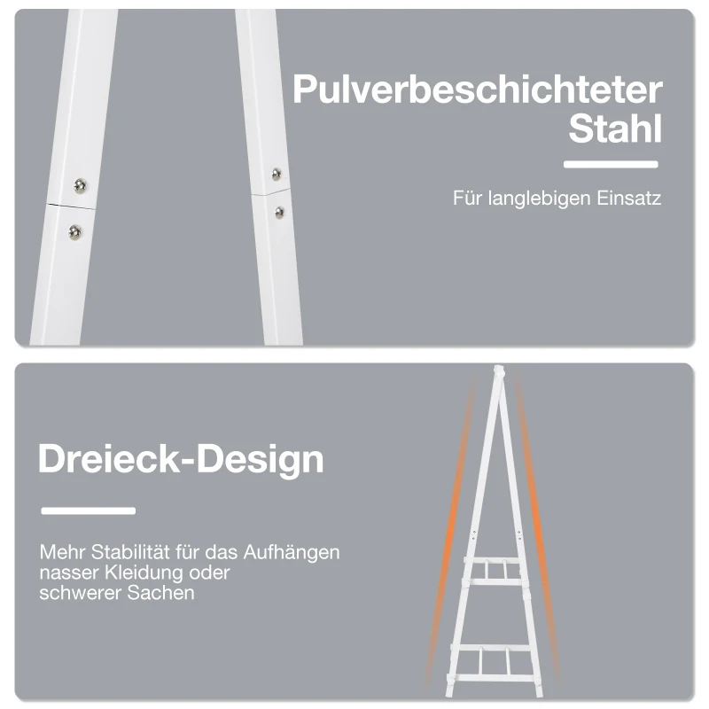 HOMCOM Kleiderständer mit Schuhablage, Kleiderstange, Garderobenständer, Stahl, Weiß, 107,5 x 45 x 150